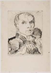 Selvportræt med griffel, blad 19 fra "Ansigter" af Max Beckmann