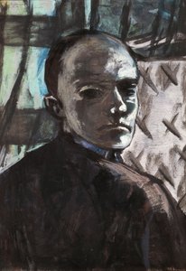 Selvportræt med grønt gardin af Max Beckmann