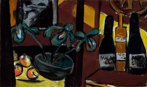 Stilleben i brunt og gult (Champagneflasker og orkideer) af Max Beckmann