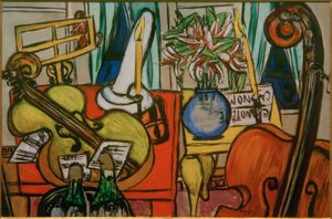 Stilleben med cello og basviolin af Max Beckmann