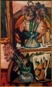 Stilleben med to vaser med blomster af Max Beckmann