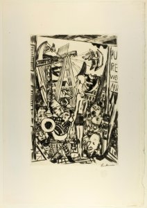 Den høje mand, tallerken fem fra Jahrmarkt af Max Beckmann