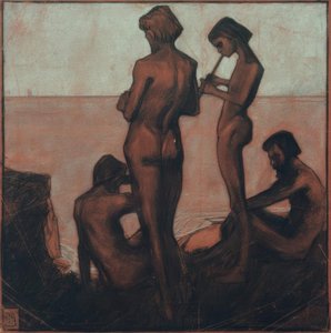 Fire unge mænd ved havet (Unge mænd ved havet - Fire mandsfigurer ved havet) af Max Beckmann