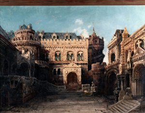 Indretning af ”Lohengrin””, romantisk opera i tre akter. Scenografi af Bruckner