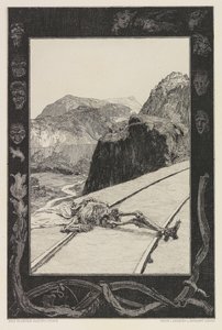 On the Tracks, plade 8 fra portfolioen On Death, Del I, Opus XI, 1897. af Max Klinger