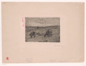 Landskab med græssende geder af Max Liebermann (signed by artist)