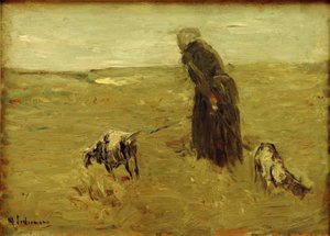 Gammel kvinde med geder af Max Liebermann