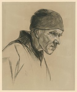 Gammel mand med kasket (brystbillede, profil mod højre), studie til: Gående bonde (1894) af Max Liebermann