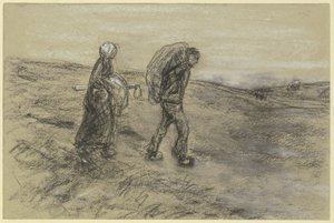 Arbejder, der vender hjem fra markarbejdet med sin hustru af Max Liebermann