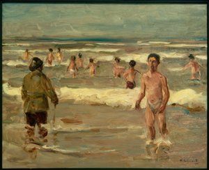 Drenge bader i havet af Max Liebermann