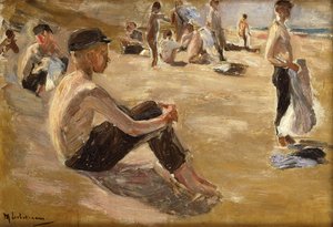Badende drenge (olie på plade) af Max Liebermann