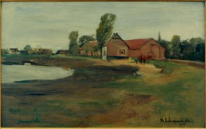 Landsbygade i Militsch (landskab med dam) af Max Liebermann