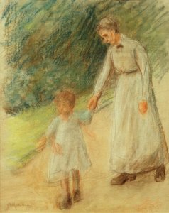 Barnebarn med barnepige af Max Liebermann