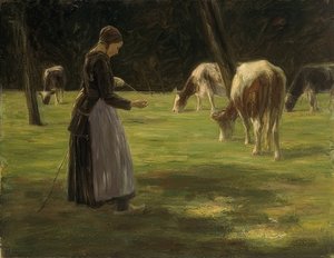 Kuhhirtin. 1890-192 af Max Liebermann