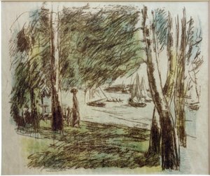M.Liebermann, landskab ved Wannsee med sejlbåde af Max Liebermann