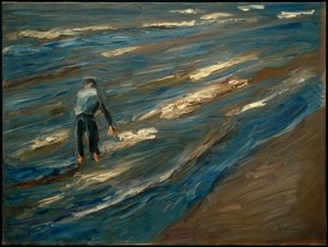 Muslingefiskere på stranden - blåt hav af Max Liebermann