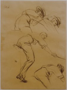 Polospiller, tre ryttere til højre fra siden - studie af Max Liebermann