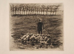 En fåreflok ved vandstedet af Max Liebermann