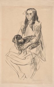 Siddende pige med gravhund af Max Liebermann