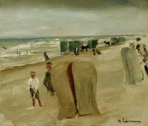 Strand med strandstole af Max Liebermann