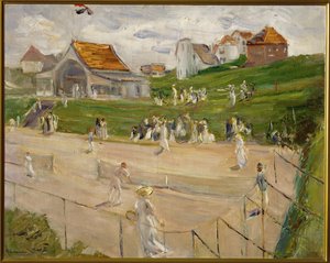Tennisbane med spillere i Noordwijk, Holland (maleri på lærred) af Max Liebermann