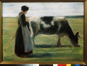 ""En ung pige med en ko"" (Girl with Cow) Pastelmaleri af Max Liebermann (1847-1935) Pushkin Museum, Moskva af Max Liebermann