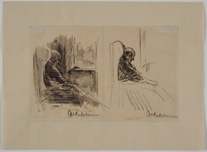 To portrætter af hans far, Louis Liebermann, i lænestolen af Max Liebermann
