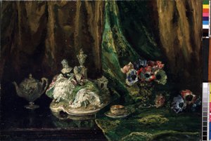 "Stilleben med porcelæn og blomster" (Stilleben med porcelæn og blomster) Maleri af Max Muller (1871-1938) (ec. alle) Olie på lærred. Mikalojus Konstantinas Ciurlionis Fine Arts Museum, Kaunas, Litauen af Max Müller