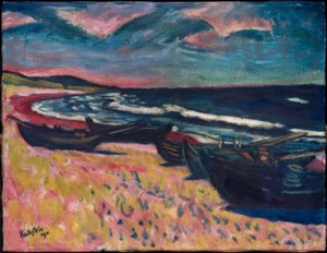 Både på stranden i Nidden af Max Pechstein