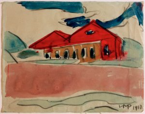 Hus ved stranden (badehus) af Max Pechstein