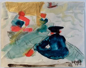 Fiskere siddende i båden af Max Pechstein