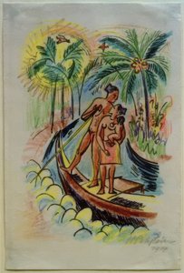 Rejsebilleder Italien - Sydhavet (familie på Palau) af Max Pechstein