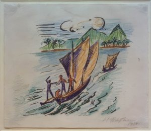 Rejsebilleder Italien - Sydhavet (Sejlbåde på Palau) af Max Pechstein