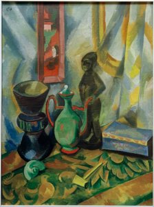 Stilleben med vase, maurisk kande og træfigur af Max Pechstein