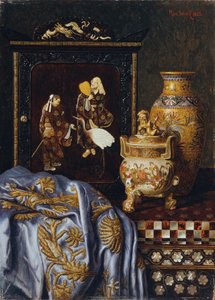Stilleben med japanske kunstgenstande af Max Schodl