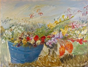 Blomsterstilleben udendørs. 1917