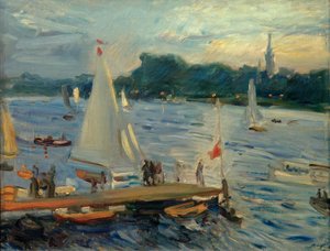Sejlbåde på Alster om aftenen