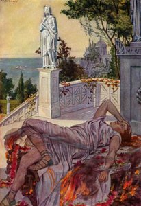 Dido begår selvmord efter at være blevet forladt af Aeneas (farve litho)
