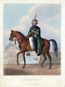 Portræt af Mahmud II (1785-1839) (Mahmoud II), Sultan af Det Osmanniske Rige - Oeuvre de M. Gauci (aktivt 1800-tal) - 1829 - Farvelitografi - 26x20 - Privat samling