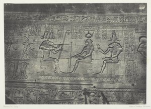 Det store tempel i Denderah (Teutyres), skulpturer fra den bageste facade; Øvre Egypten, planche 19 fra albummet "Egypte, Nubie, Palestine et Syrie" (1852) af Maxime Du Camp