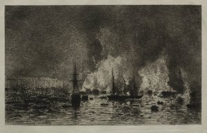 Brand i havnen i Bordeaux af Maxime Lalanne