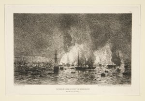 Brand i havnen i Bordeaux (brand i havnen i Bordeaux) af Maxime Lalanne
