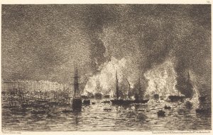 Brand i havnen i Bordeaux af Maxime Lalanne