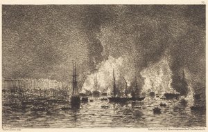 Brand i havnen i Bordeaux af Maxime Lalanne