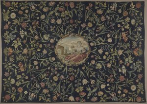 borddækning Dug med personificeringen af ​​Flora og et blomstermønster af Maximiliaan van der Gucht (possibly)