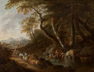 Skovlandskab med vand til højre af Maximilian Joseph Schinnagl