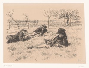 Tre mænd hviler på en eng af Maximilien Luce (signed by artist)