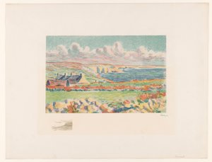 Kystlandskab med huse Camaret (original titel) af Maximilien Luce (signed by artist)
