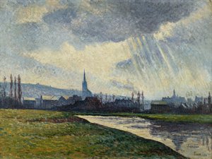 Couillet, Charleroi, Landskab langs floden; Couillet, Charleroi, Landskab på kanten af ​​floden, 1896