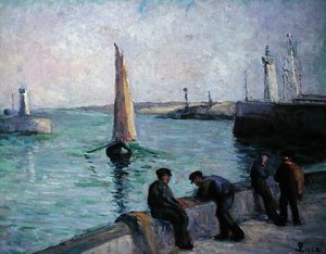 Fishermen in a Port, ca. 1920 (olie på lærred) af Maximilien Luce